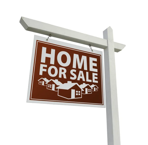 Rotes Eigenheim Zum Verkauf Immobilienschild Isoliert Auf Weißem Hintergrund — Stockfoto