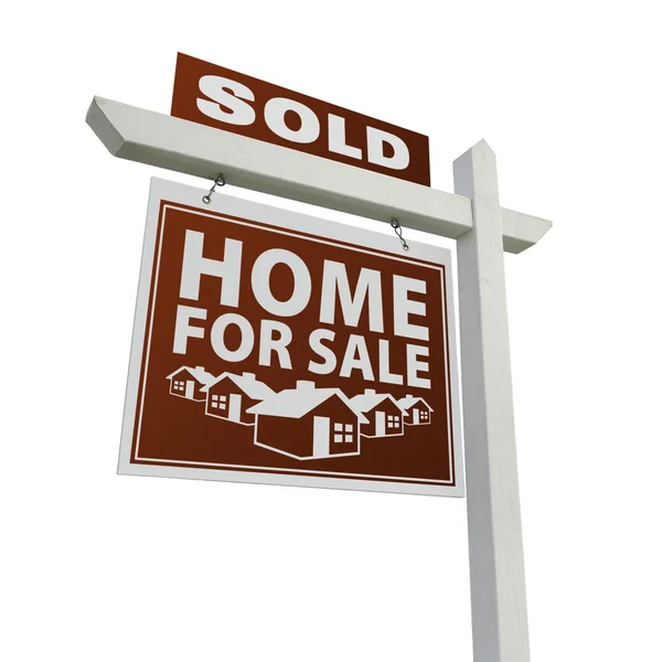 Rot Verkauft Eigenheim Verkaufen Immobilienschild Isoliert Auf Weißem Hintergrund — Stockfoto