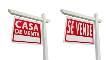 İki İspanyol Emlak işaretleri kırpma yolları üzerinde beyaz ile