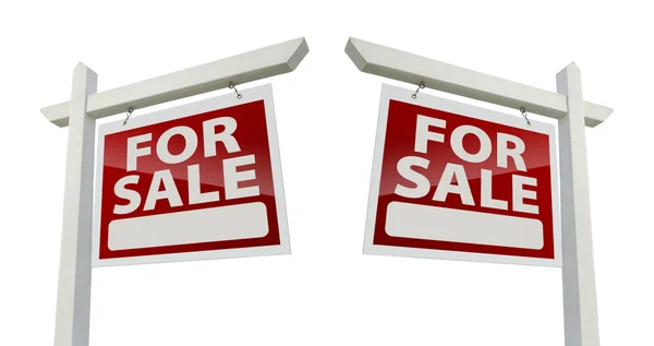 Paar zum Verkauf Immobilienschilder auf weiß — Stockfoto