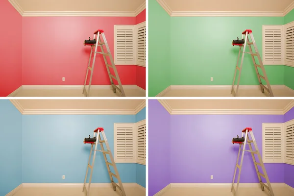 Reihe leerer Räume in verschiedenen Farben bemalt — Stockfoto