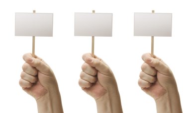 Three Blank Signs In Fist on White clipart