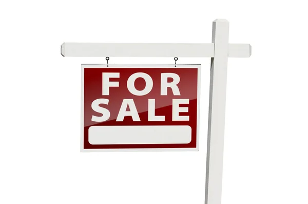Domů na prodej nemovitostí podepsat na bílém pozadí — Stock fotografie