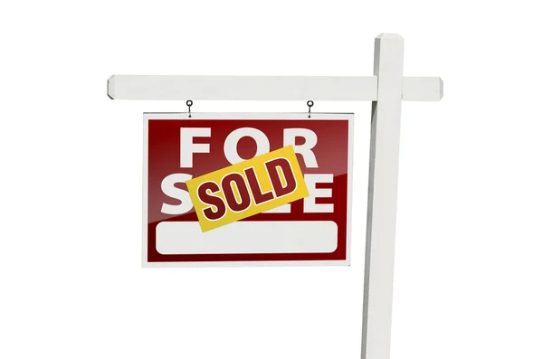 Vendido vermelho para venda Sinal imobiliário em branco — Fotografia de Stock