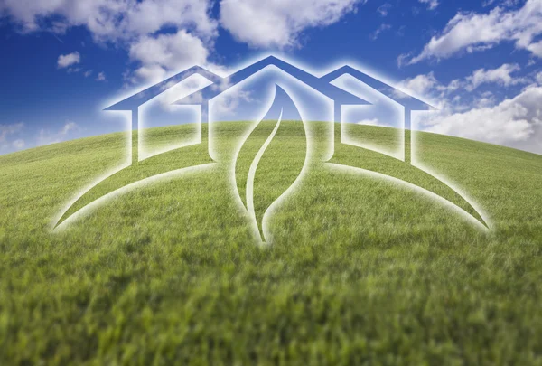 Green House Ghosted Over Fresh Grass and Sky — Stock Photo, Image