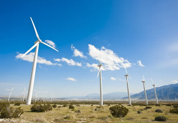 Dramatiska turbin vindkraftpark i öknen — Stockfoto