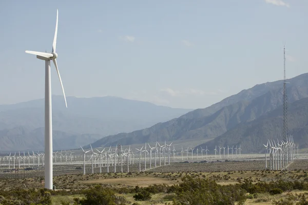 Dramatické Větrná turbína farmu v poušti — Stock fotografie