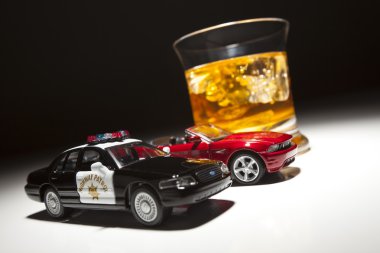 Police and Sports Car Next to Alcoholic Drink clipart