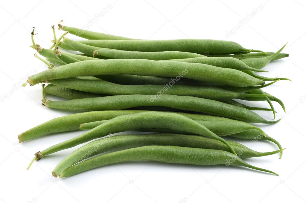 Bunch of raw bush beans isolated on white background