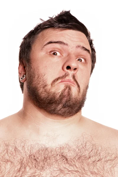 Detailní portrét expresivní člověka s legrační obličej — Stock fotografie