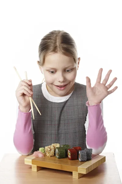Meisje met sushi — Stockfoto