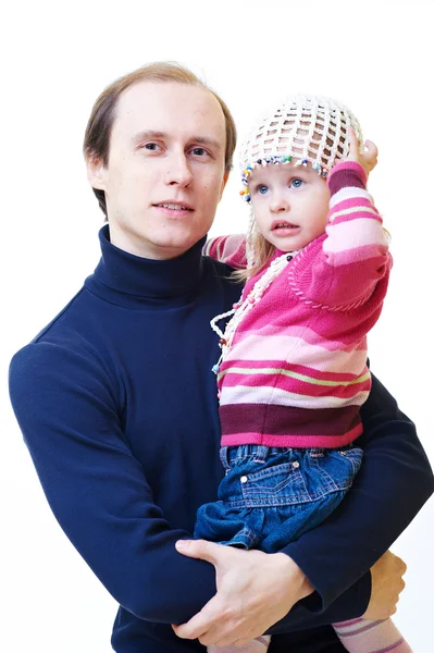 Familienporträt. Vater und kleine süße Tochter — Stockfoto