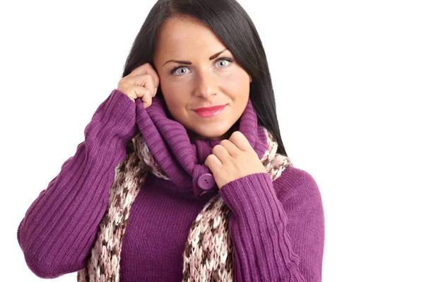 A young woman in a sweater isolated on white — Stock Photo, Image