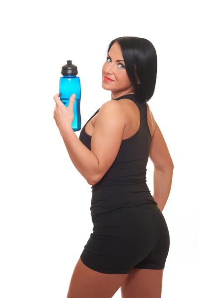 Young Beautiful Fitness Girl Bottle Water Isolated White — Stock Photo, Image