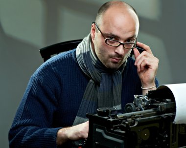 Portrait of a bald writer clipart
