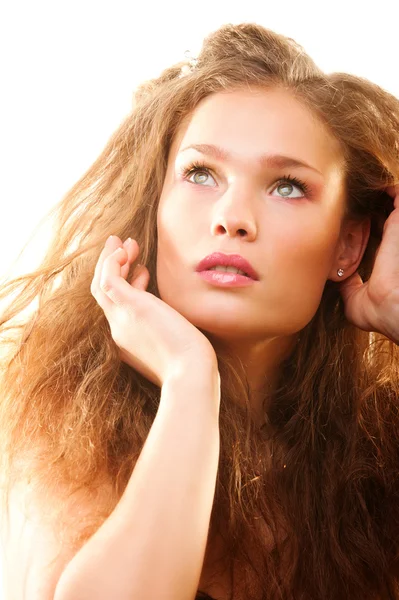 Retrato Glamuroso Atractiva Belleza Joven Aislada Blanco — Foto de Stock