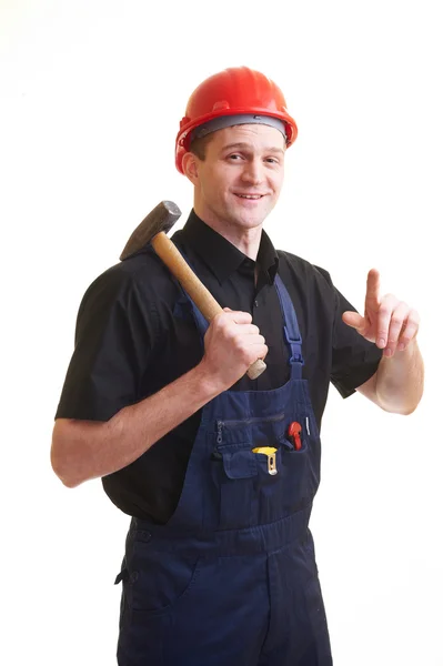 Werknemer in rode hard hat — Stockfoto