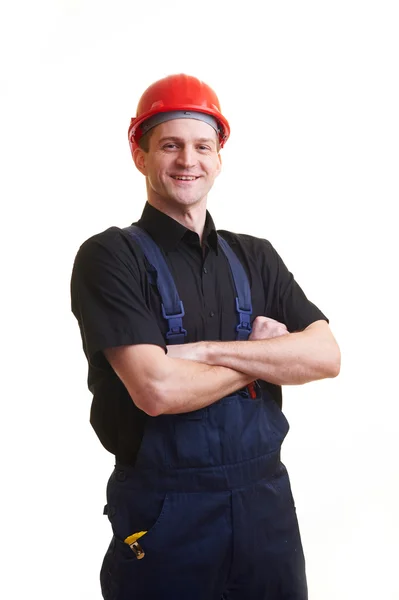 Worker in red hard hat — Stock Photo, Image