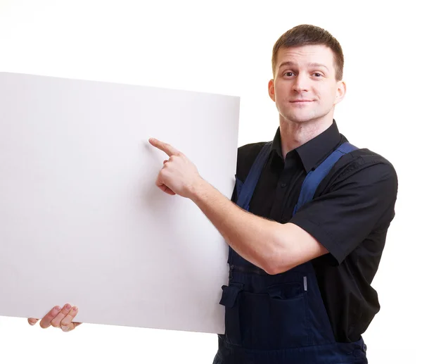 Portrait of with blank white card — Stock Photo, Image
