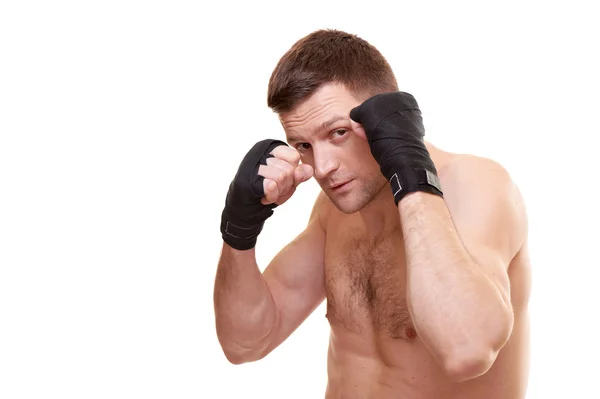 Portrait Kick Boxer Isolated White — Stock Photo, Image
