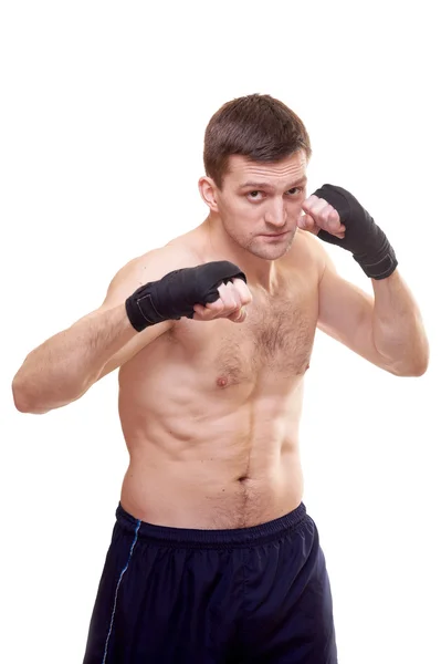 Porträt Eines Kickboxers Isoliert Auf Weiß — Stockfoto
