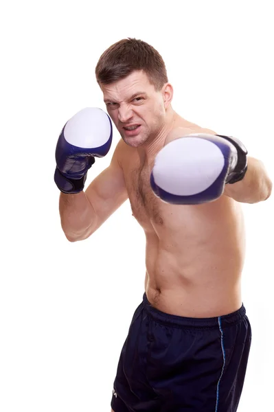 Porträt Eines Kickboxers Isoliert Auf Weiß — Stockfoto
