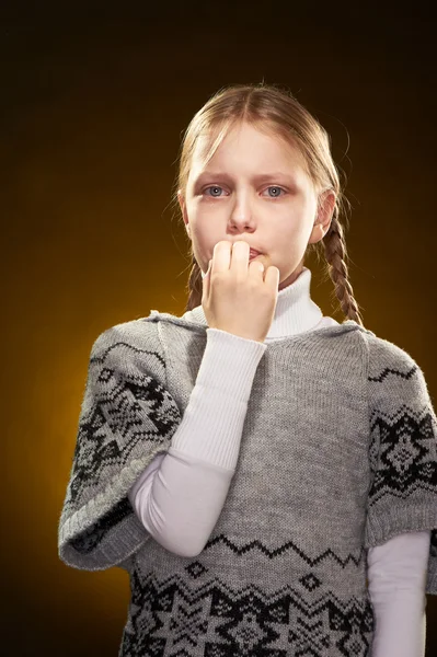 Crying little girl with displeased face — Stock Photo, Image