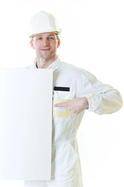 Constructeur homme avec blanc et stylo — Photo