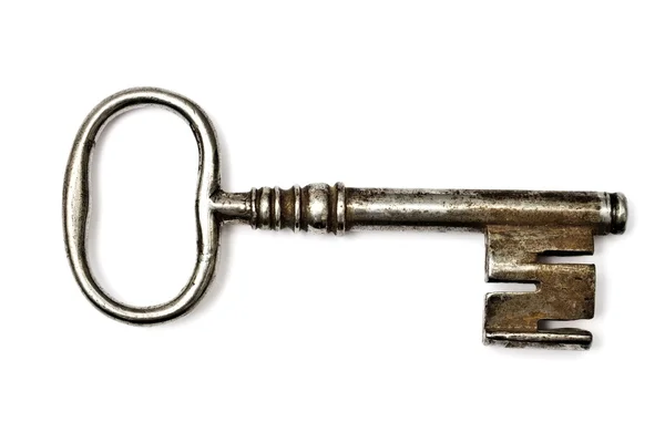 Eski anahtar üzerinde beyaz izole — Stok fotoğraf