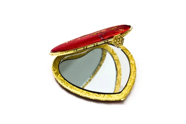 Espelho cosmético vermelho isolado em branco — Fotografia de Stock
