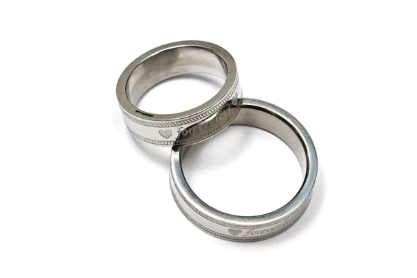 永远爱隔绝在白纸上的结婚戒指 — 图库照片