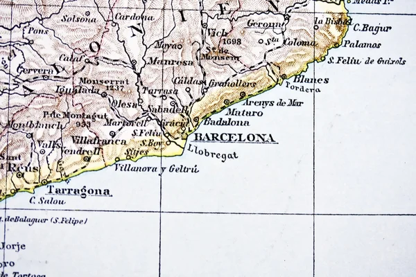 巴塞罗那的古地图。1881 年手工制作 — 图库照片