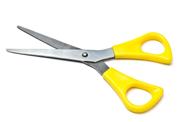 Na białym tle nożyczki żółty andled — Zdjęcie stockowe