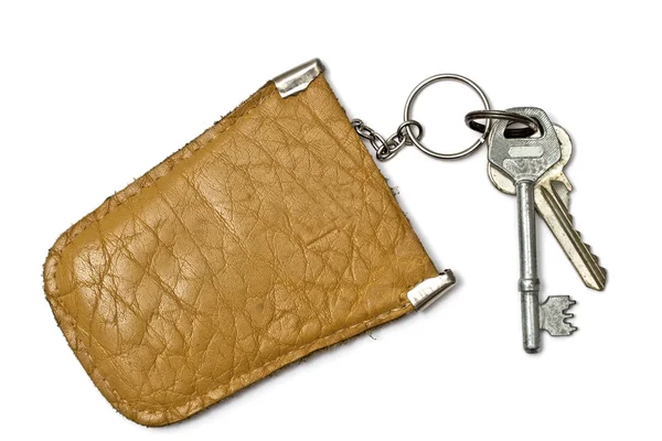 Keys and leather tag — Stock Photo, Image