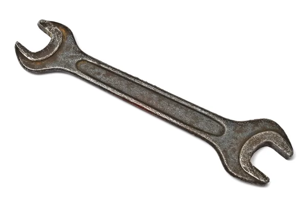 Eski İngiliz anahtarı üzerinde beyaz izole — Stok fotoğraf