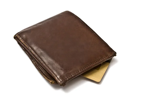 Bruin portemonnee met credit card — Stockfoto