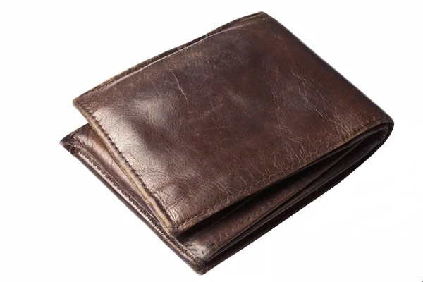 Old Brown Brieftasche Isoliert Auf Weißem Hintergrund — Stockfoto