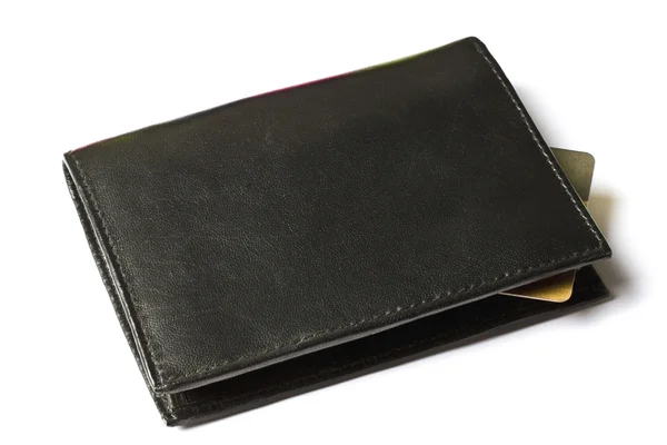 Černá peněženka s kreditní kartou — Stock fotografie