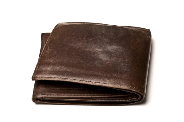 Old Brown Brieftasche Isoliert Auf Weißem Hintergrund — Stockfoto
