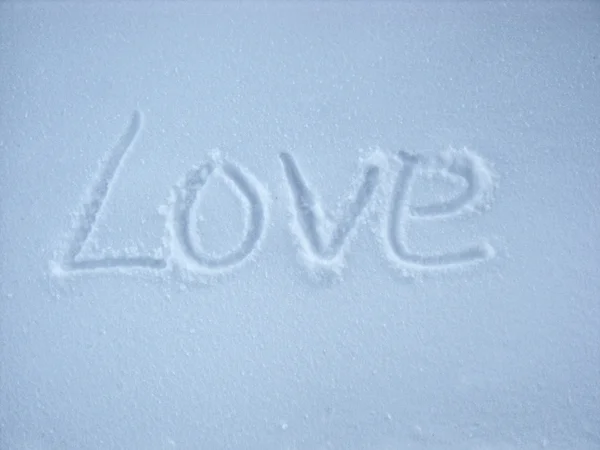 Fondo Neve Con Calligrafia Love — Foto Stock