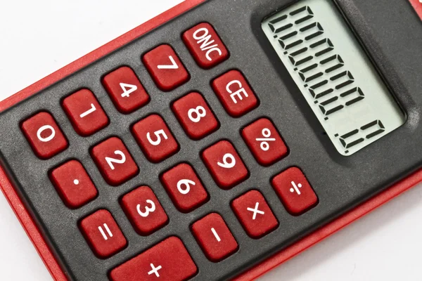 Mini Červená Kalkulačka Izolovaných Bílém Pozadí — Stock fotografie