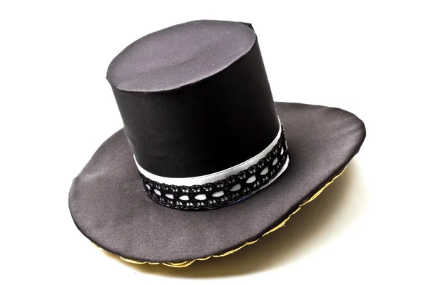 Chapéu superior preto isolado em branco — Fotografia de Stock