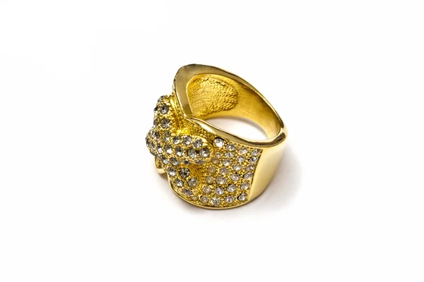 Χρυσό Δαχτυλίδι Που Απομονώνονται Λευκό Φόντο — Φωτογραφία Αρχείου