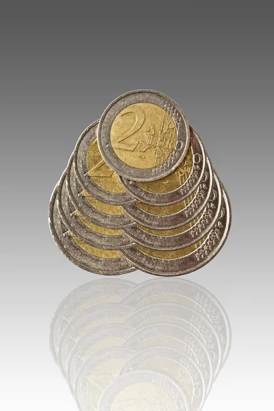 Euro coins and reflection — Stock Photo, Image
