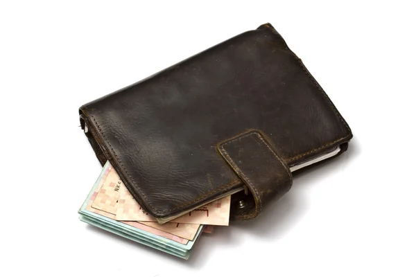 Vecchio portafoglio con contanti — Foto Stock
