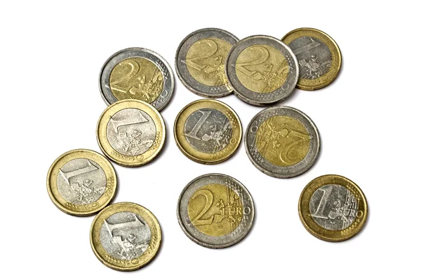 Monedas Euro Aisladas Sobre Fondo Blanco —  Fotos de Stock