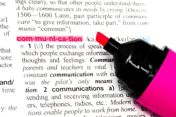 Word Communication Highlightered Dictionary — Stock Photo, Image