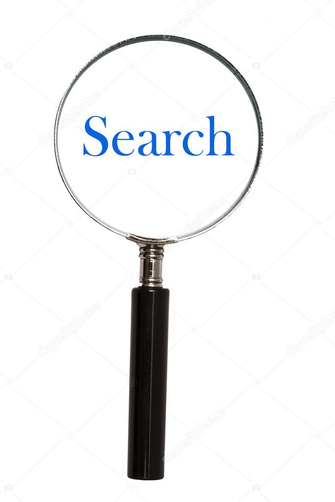 Magnifying glass and search on white background