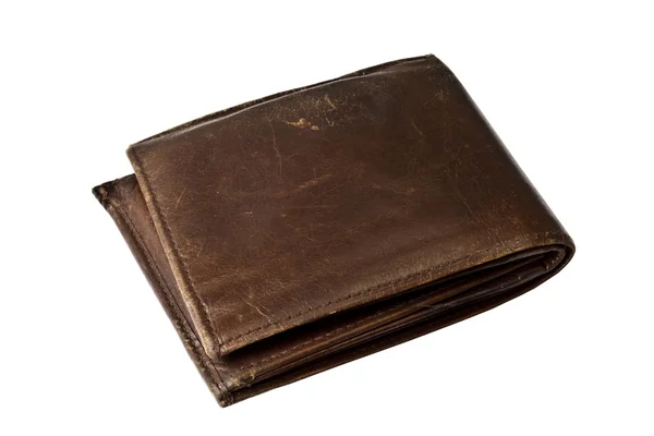 白で隔離される硬貨と茶色の財布 — ストック写真