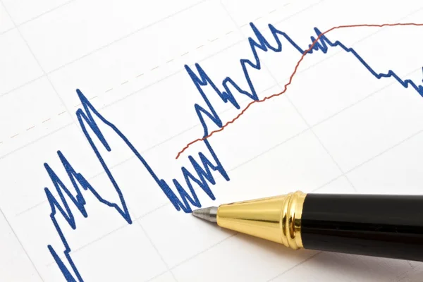 Antecedentes do gráfico de negócios e uma caneta — Fotografia de Stock